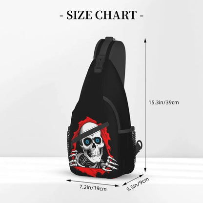 Gothic Skeleton Death Skull Sling Chest Bag Custom Crossbody Shoulder Backpack for Men Cycling Camping Daypack