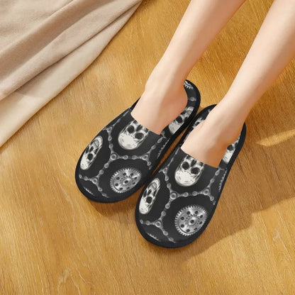 Geometric Hexagonal With Skulls Bike Chains Slipper For Women Men Fluffy Winter Warm Slippers Indoor Slippers