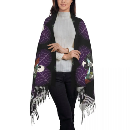 Custom Jack Skellington Sally Tassel Scarf Women Winter Fall Warm Shawls Wraps Ladies The Nightmare Before Christmas Scarves