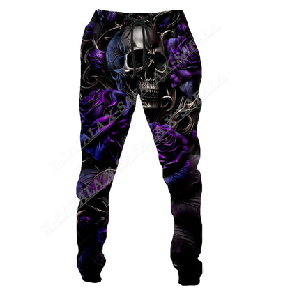 Skull Long Pants Men Sweatpants Dark Rose 3D Print Drawstring Joggers Streetwear Spring Autumn Sports Trousers for man clothing