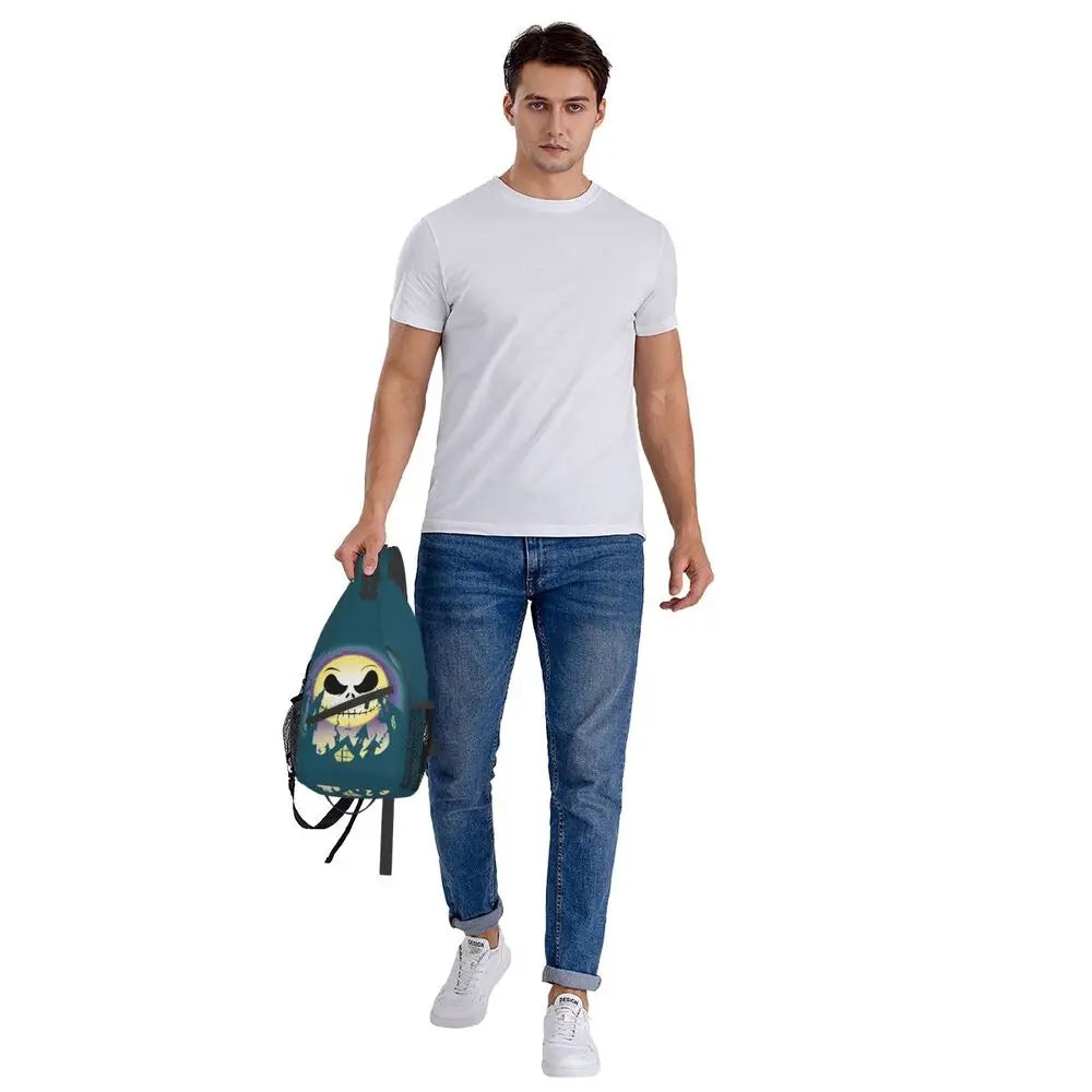 Custom Halloween Skull Jack Sling Crossbody Backpack Men Tim Burton Christmas Horror Movie Shoulder Chest Bag for Hiking