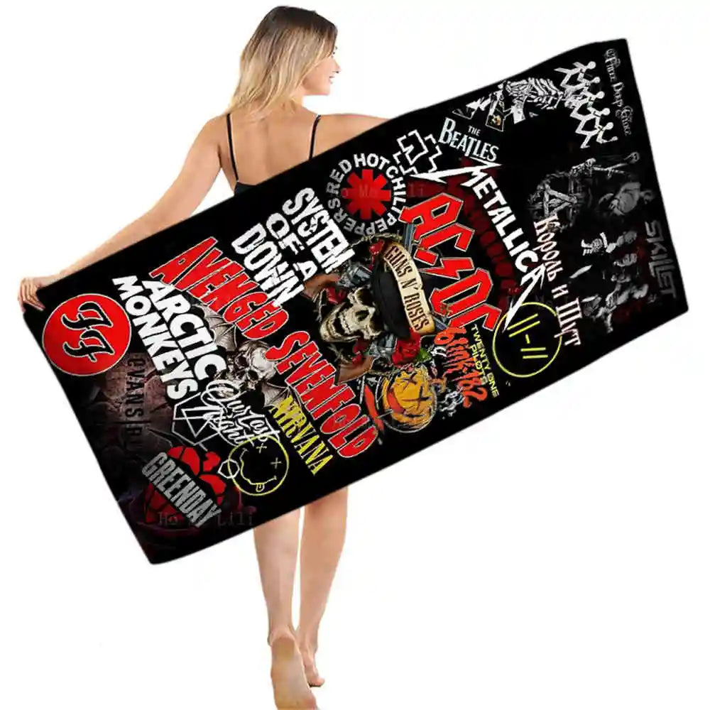 Skull Mascot Logo Monster Rock Festival Heavy Metal Art Fiend Skeleton Music Poster Quick Drying Towel