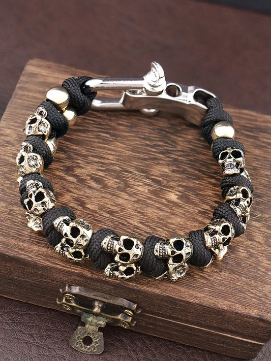 Punk Hip Hop Skull Bracelets Vintage Adjustable Umbrella rope Bangles Amulet Fashion Male Motorcycle Party Jewelry Dropshipping