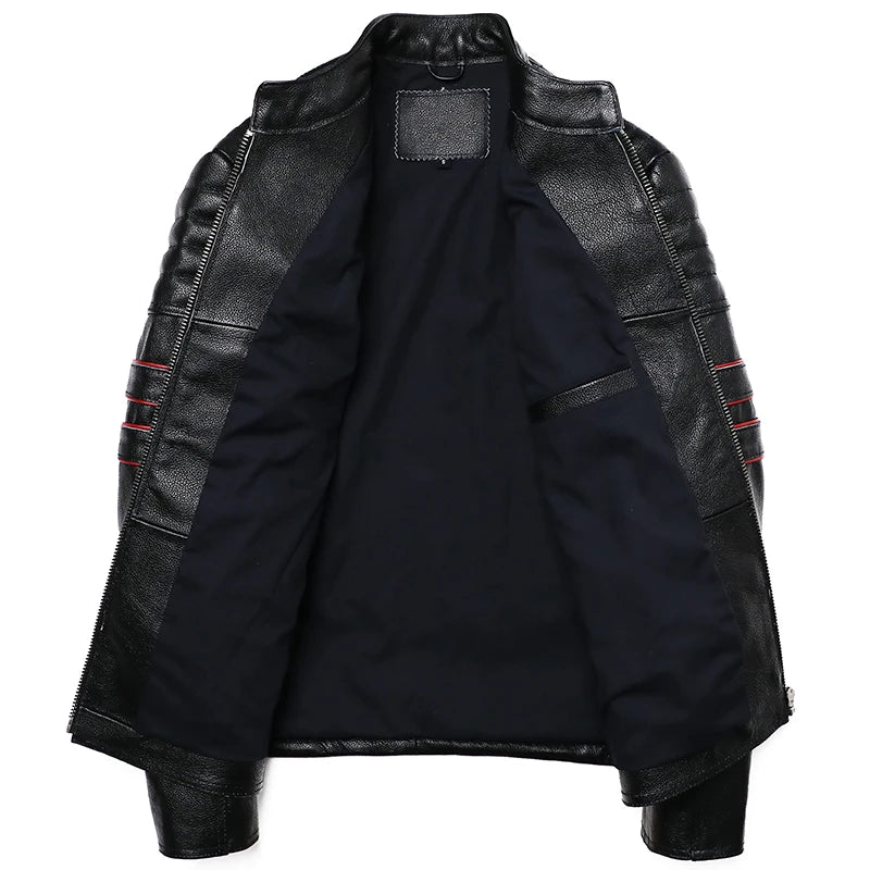 New Embroidery Skull Fashion Genuine Leather Jacket Men's Natural Cowhide Motorcycle Jacket Slim Moto Coat Size S-6XL