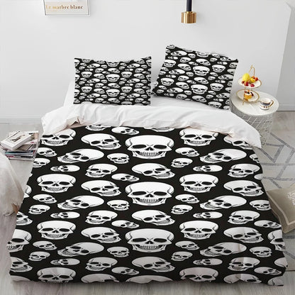 3D Gothic Horror Skull Cartoon Comforter Bedding Set,Duvet Cover Bed Set Quilt Cover Pillowcase,King Queen Size Bedding Set Gift