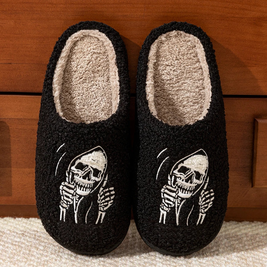 Halloween Funny Skull Face Women's Slippers Indoor Soft Good Breathable Comfortable Slipper Couple Fashion Winter Cotton Shoes