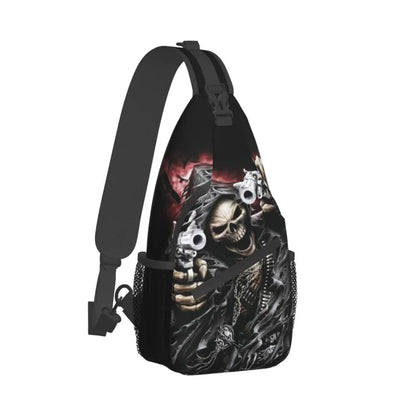 Gothic Skeleton Death Skull Sling Chest Bag Custom Crossbody Shoulder Backpack for Men Cycling Camping Daypack