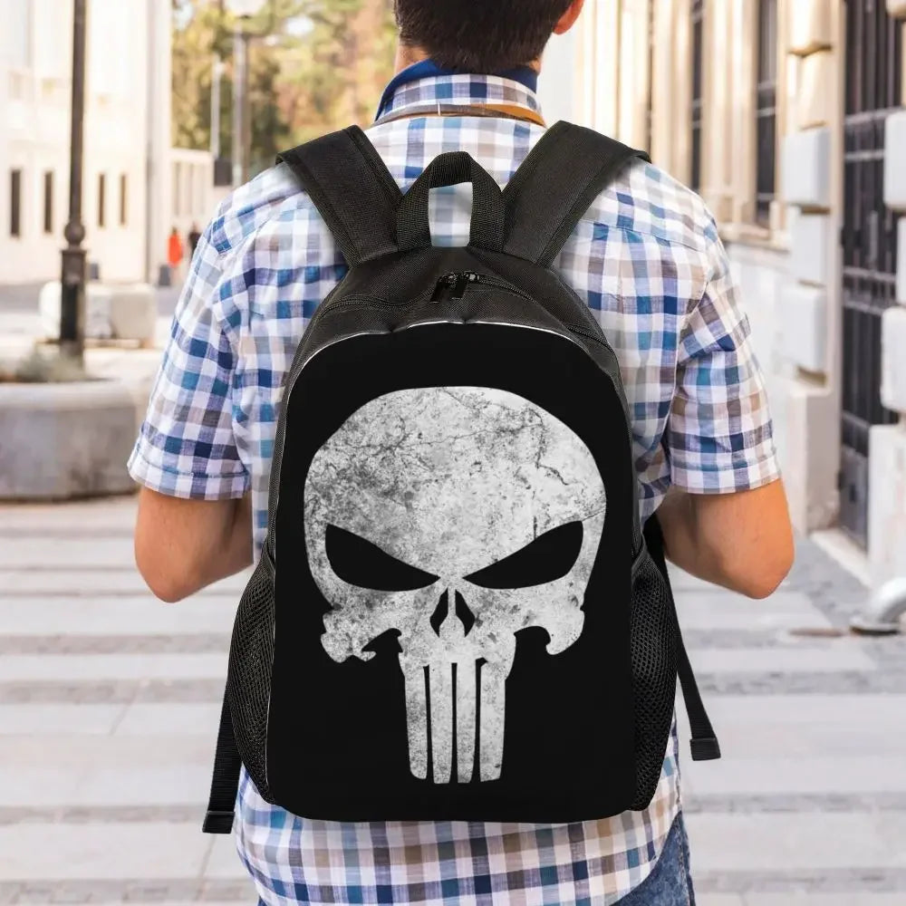 Customized Superhero Backpack Men Women Basic Bookbag for College School Punisher Skull Symbol Bags