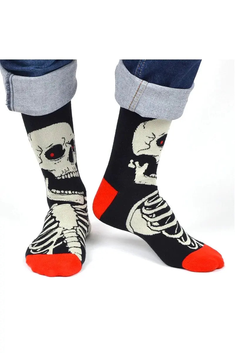 Novelty Halloween Skull Gothic Skeleton Bones Crew Socks Unisex Cotton Fashion Creative Men Women Stockings Street Socks Gifts