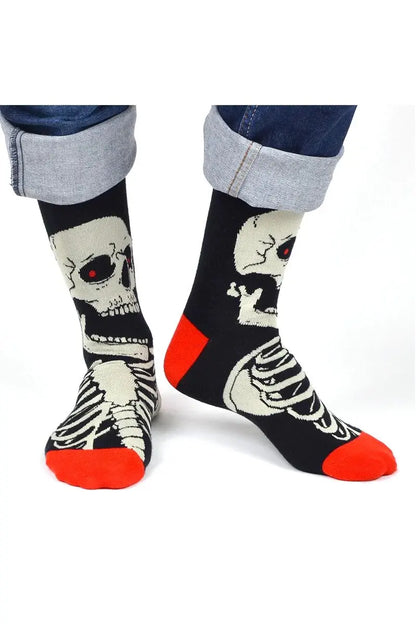 Novelty Halloween Skull Gothic Skeleton Bones Crew Socks Unisex Cotton Fashion Creative Men Women Stockings Street Socks Gifts