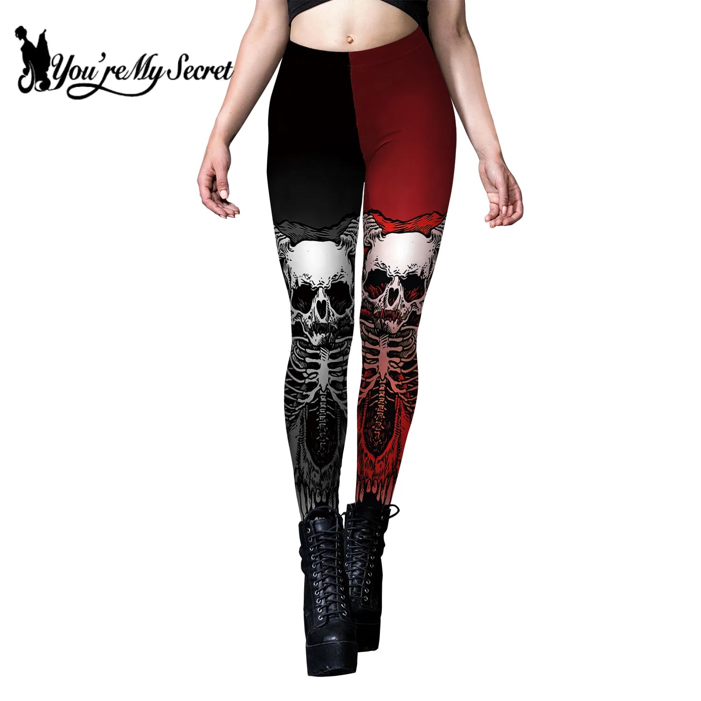 [You're My Secret] Halloween Skeleton Print Legging Punk Women Legging Gothic Fitness Ankle Pants Sexy Stretch Black Leggings