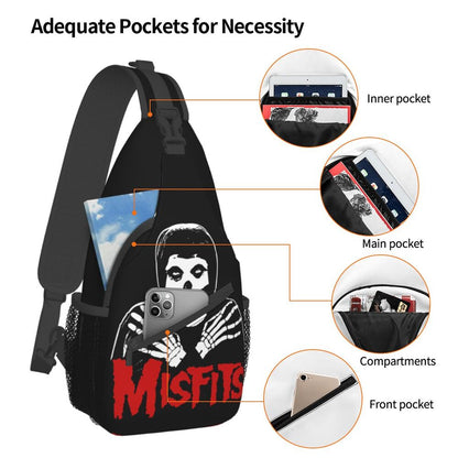 Misfits Skull Sling Crossbody Chest Bag Men Fashion Horror Punk Rock Music Shoulder Backpack for Travel Cycling