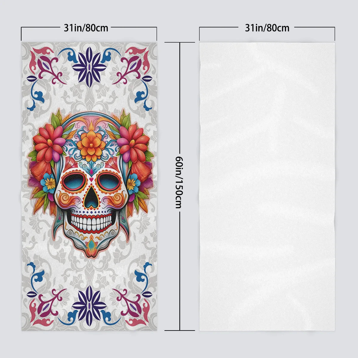 1PC Colorful Smiling Face Skull Microfiber Quick Dry Beach Towel, Lightweight Compact Sand Free ，for Travel Swim Pool，Sports