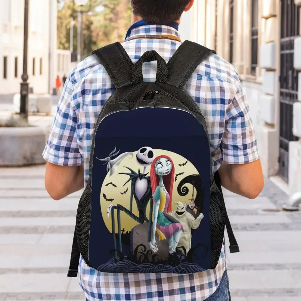 Custom Nightmare Before Christmas Backpacks for Men Women School College Student Bookbag Skellington Halloween Skull Bags