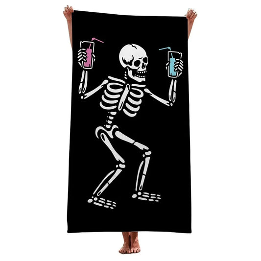 Funny Black Skull Printed Beach Towel Quick-drying Microfiber Towel Beach Mat Large Bath Towel Spa Sauna Fashion Black Pool