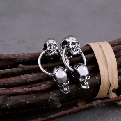 Gothic Double Skull Head Drop Earrings Women Punk Hip Hop Style Stainless Steel Earrings Vintage Party Club Jewelry Gift