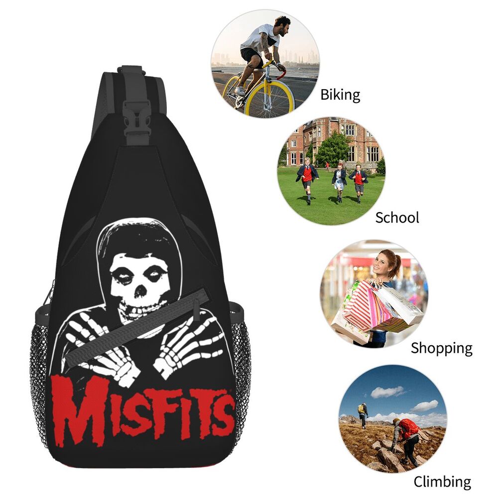 Misfits Skull Sling Crossbody Chest Bag Men Fashion Horror Punk Rock Music Shoulder Backpack for Travel Cycling