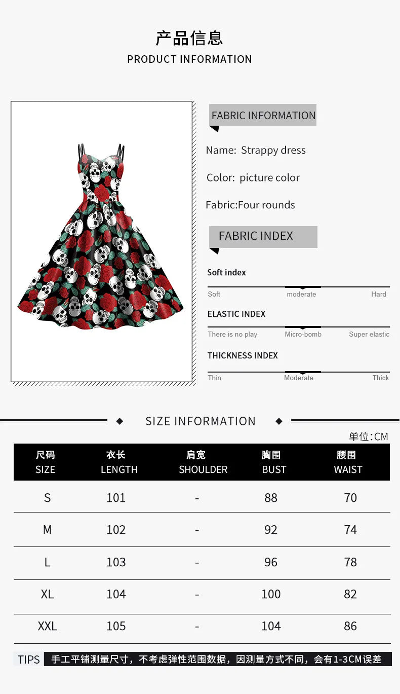 [You're My Secret] Fancy Skeleton Halloween Women Dress Girl Carnival Party Dresses Female Goth Horror Costume Rockabilly Dress