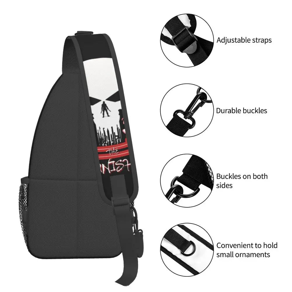 Vintage Skeleton Punishers Skull Crossbody Sling Backpack Men Custom Chest Shoulder Bag for Cycling Camping Daypack