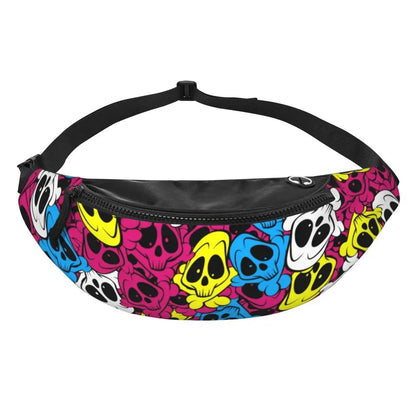 Gothic Skull Flower Fanny Pack Women Men Custom Goth Halloween Crossbody Waist Bag for Cycling Camping Phone Money Pouch