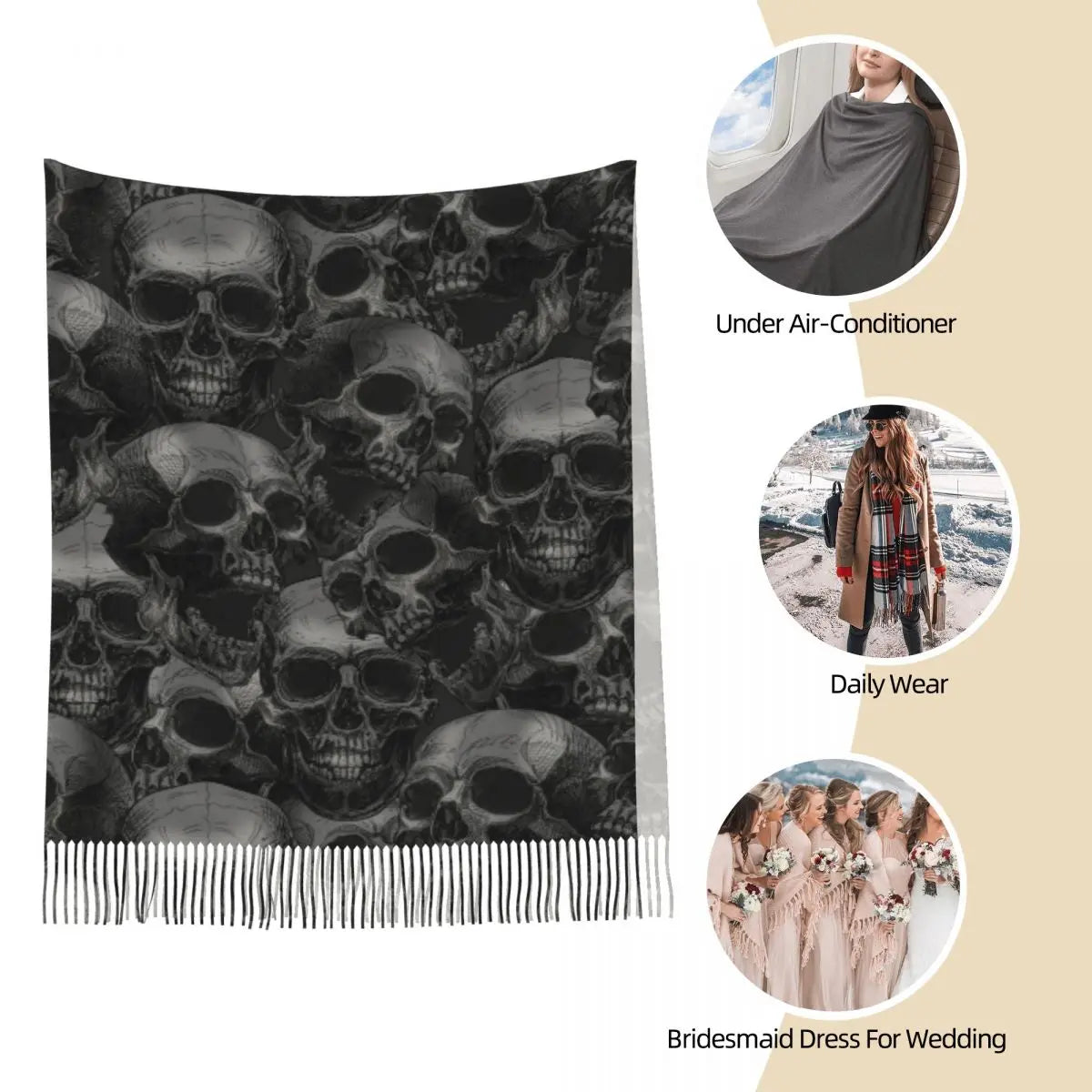 Cool Skull Scarf for Women Fall Winter Shawls and Wrap Halloween Cartoon Long Shawl Scarf for Daily Wear