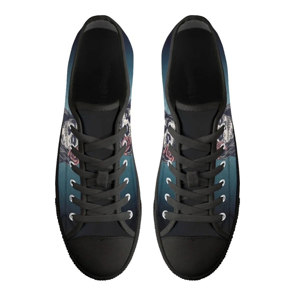 Low Top Canvas Shoes for Women Lace Up Outdoor Sports Shoes Fashion Hot Gothic Skull Pattern Print Vulcanized Casual Flat Shoes