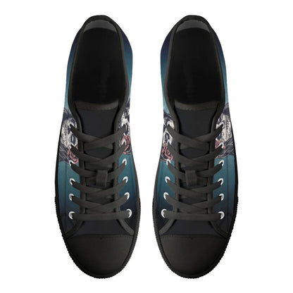 Low Top Canvas Shoes for Women Lace Up Outdoor Sports Shoes Fashion Hot Gothic Skull Pattern Print Vulcanized Casual Flat Shoes