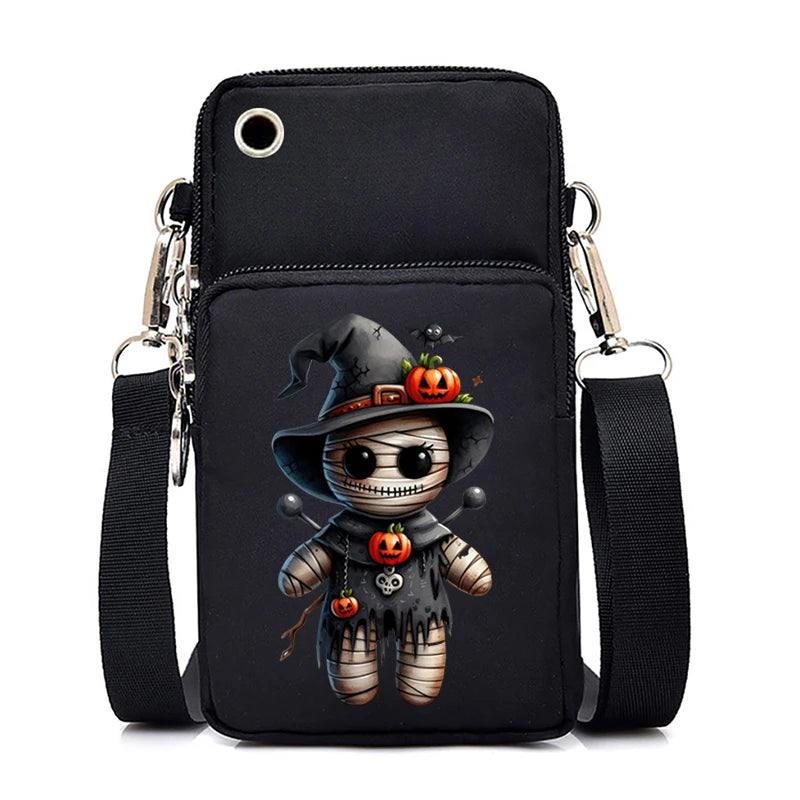 Mini Mobile Phone Bag Women Men Gothic Doll Pattern Crossbody Bag Fashion Harajuku All-match Halloween Shoulder Handbags Purses