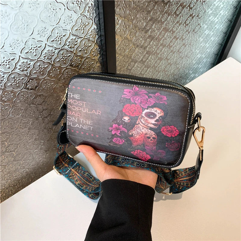 Skull Jack Print Crossbody Bag Wind Lady Shoulder Bag Casual Fashion Phone Purse Mini Bag Female PU Leather Satchel Handbag