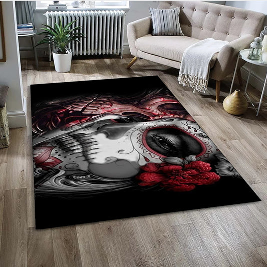 Gothic Female Skull Horror Dead Girl Area Rug,Carpet for Home Living Room Bedroom Sofa Doormat Decor,kids Non-slip Floor Mat 3D