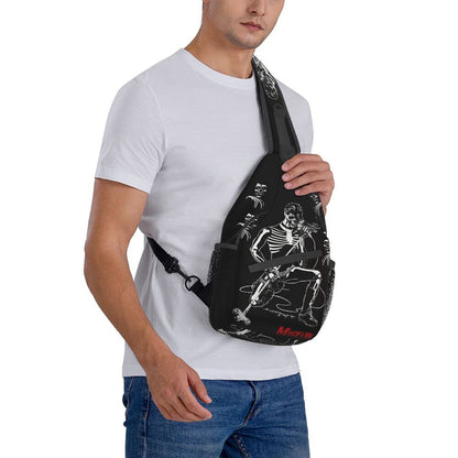 Misfits Skull Sling Crossbody Chest Bag Men Fashion Horror Punk Rock Music Shoulder Backpack for Travel Cycling