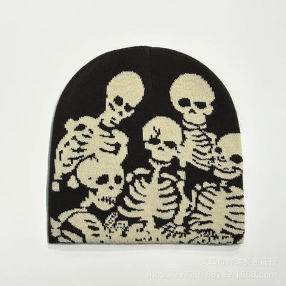 Outdoor warm Gothic letter jacquard cold hat, skull hat couple hat