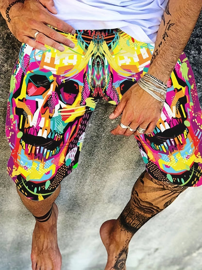 New Men's Summer Casual Shorts 3D Skull Print Creative Cool Street Vacation Polyester Soft BreathableBeach PantsSurfboard Shorts