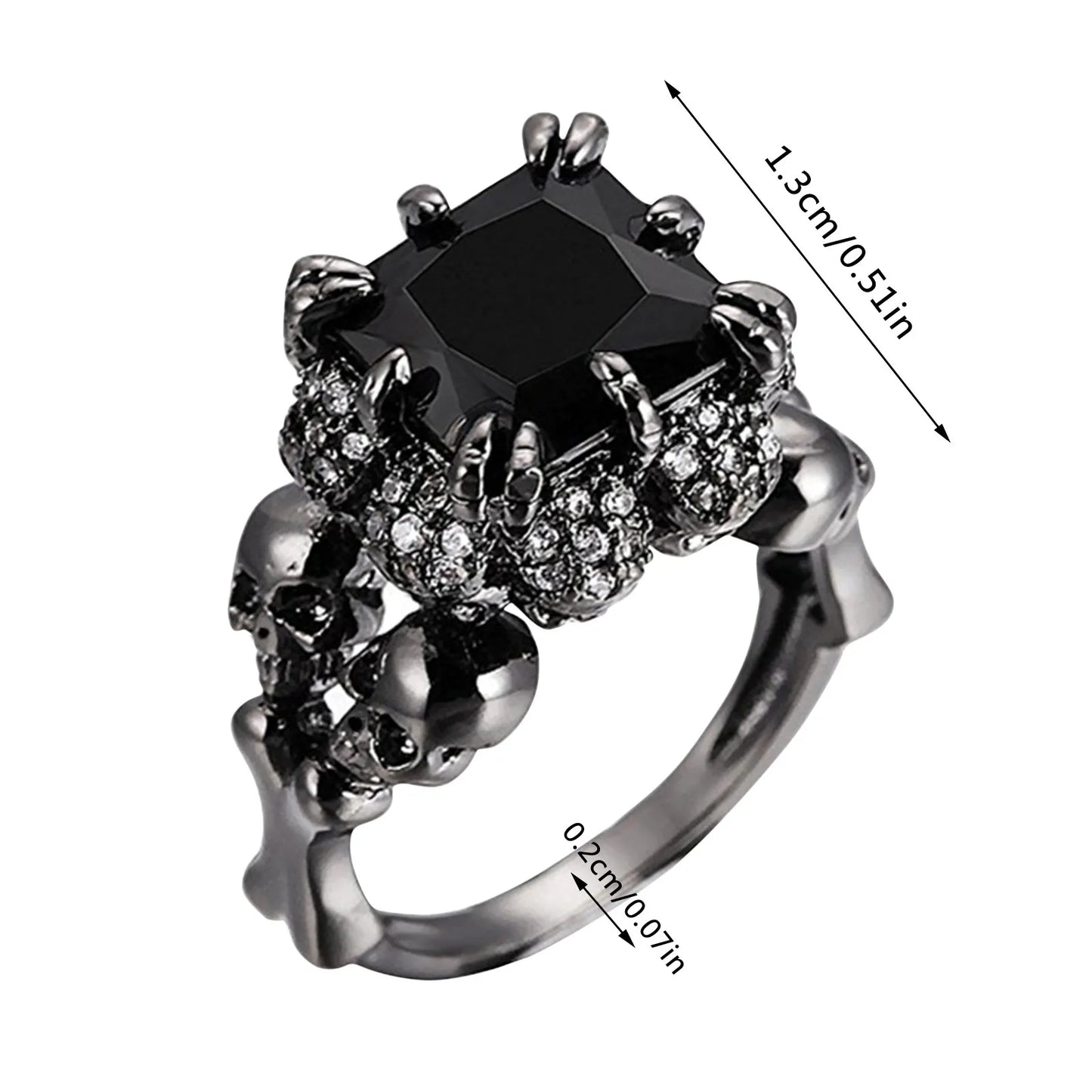 Personality Punk Skull Retro Gothic Style Rings for Women Halloween Black Zircon Jewellry Women' Black Simple Ring Accession