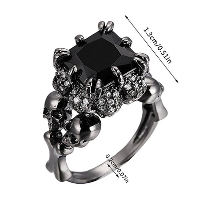 Personality Punk Skull Retro Gothic Style Rings for Women Halloween Black Zircon Jewellry Women' Black Simple Ring Accession