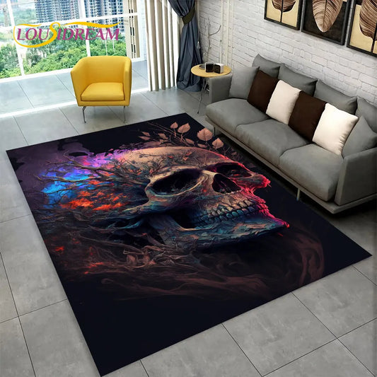 3D Creative Horror Indian Skull Area Rug,Carpet Rug for Home Living Room Bedroom Sofa Doormat Decor,Kitchen Non-slip Floor Mat