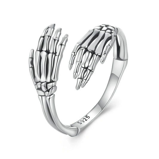 WOSTU 925 Sterling silver Rose Skeleton Hand Open Ring For Women Punk Gift Wing Heart Adjsutable Rings Party Jewelry Hip Hop