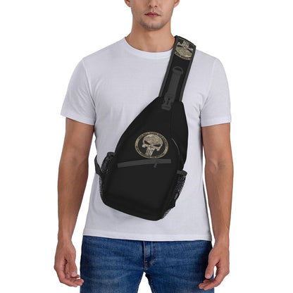 Casual Punishers Skeleton Skull Sling Crossbody Backpack Men Shoulder Chest Bags for Camping Biking