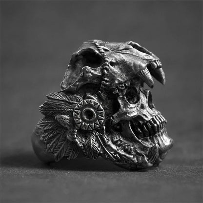 Retro Domineering Fashion Creative Trend Niche New Skull Ring Personalized Hip Hop Punk Men's Street Party Gift Ring Accessories