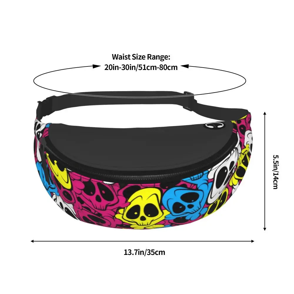 Gothic Skull Flower Fanny Pack Women Men Custom Goth Halloween Crossbody Waist Bag for Cycling Camping Phone Money Pouch