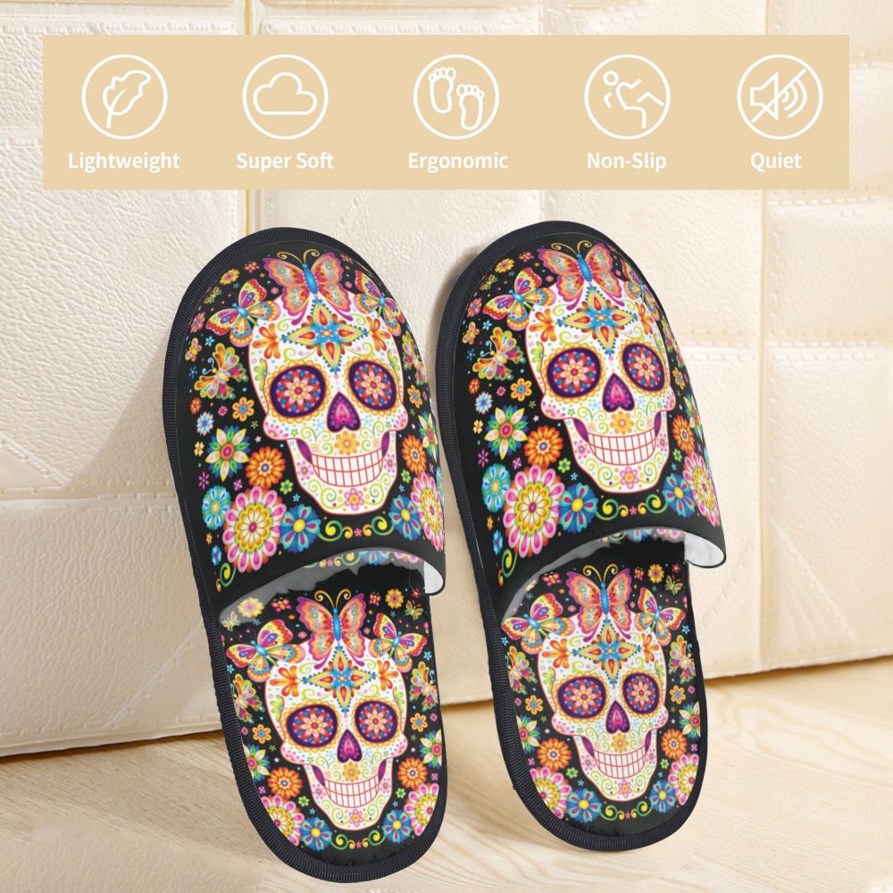 Halloween Catrina Sugar Skull House Slippers Soft Memory Foam Shoes Day Of The Dead Mexican Lady Comfy Warm Anti-Skid Slipper