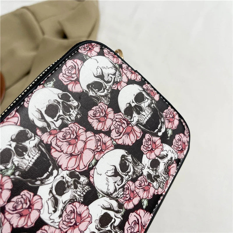 Skull Jack Print Crossbody Bag Wind Lady Shoulder Bag Casual Fashion Phone Purse Mini Bag Female PU Leather Satchel Handbag