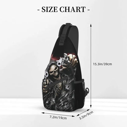 Gothic Skeleton Death Skull Sling Chest Bag Custom Crossbody Shoulder Backpack for Men Cycling Camping Daypack