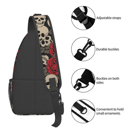 Horror Skeleton Gothic Death Skull Crossbody Sling Backpack Men Custom Shoulder Chest Bag for Traveling Daypack