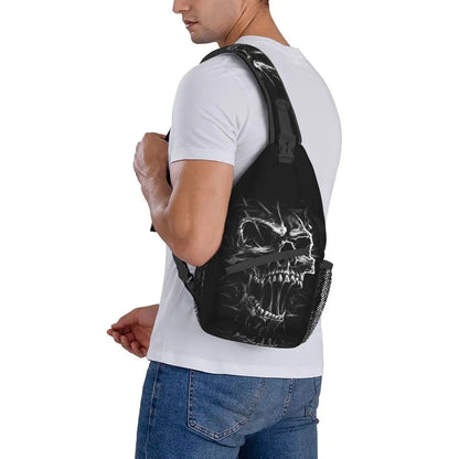 Gothic Skeleton Death Skull Sling Chest Bag Custom Crossbody Shoulder Backpack for Men Cycling Camping Daypack