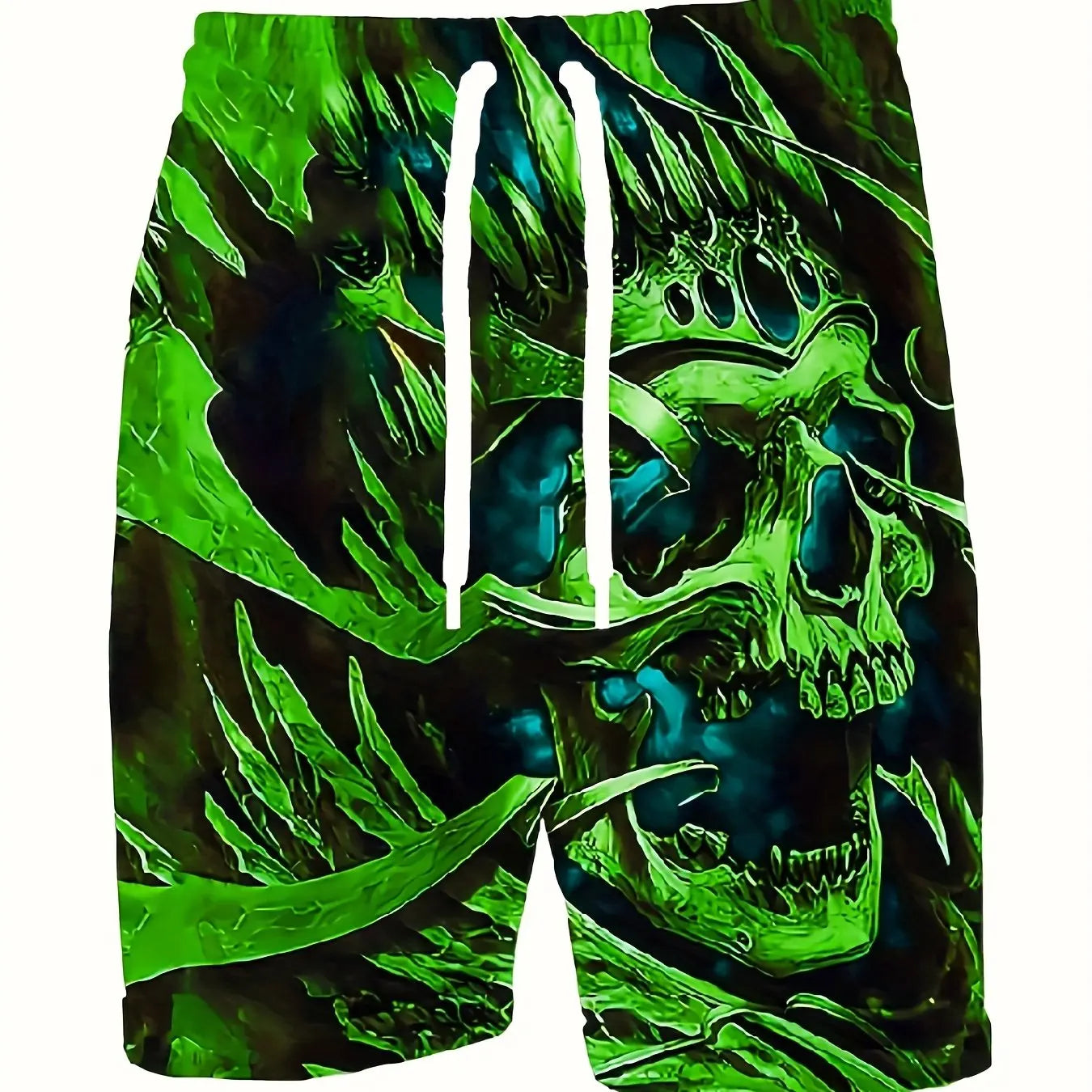 Men's Skull 3D Pattern Comfy Shorts Oversized Casual Elastic Waist Drawstring Shorts for Summer Beach And Basketball Sport Short