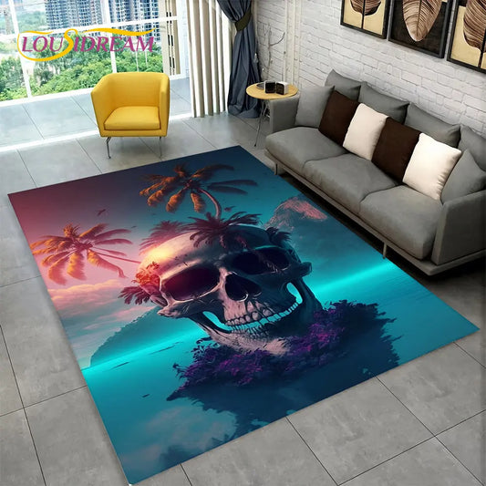 3D Creative Horror Indian Skull Area Rug,Carpet Rug for Home Living Room Bedroom Sofa Doormat Decor,Kitchen Non-slip Floor Mat