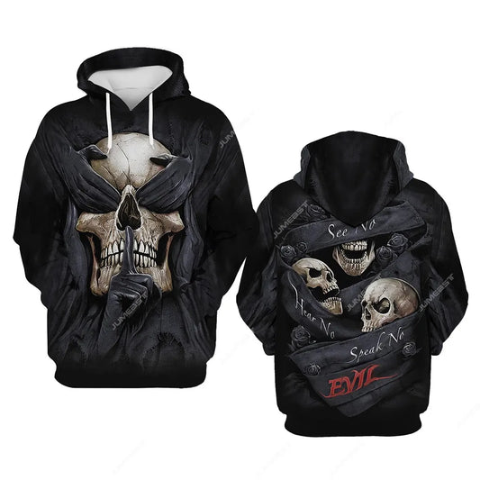 Jumeast 3D Printed Evil Skull Men Hoodies Flame Gothic Dark Academia Hooded Sweatshirts Unisex Baggy Horror Hippie Drip Clothes