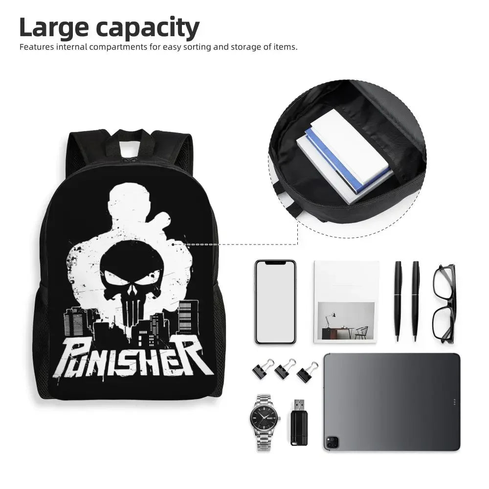 Customized Superhero Backpack Men Women Basic Bookbag for College School Punisher Skull Symbol Bags