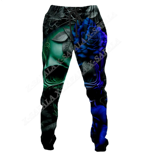 Skull Long Pants Men Sweatpants Dark Rose 3D Print Drawstring Joggers Streetwear Spring Autumn Sports Trousers for man clothing